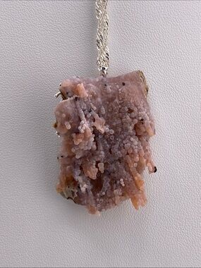 Pink Grape Agate Necklace - Raw Botryoidal Chalcedony - Rare Earth Statement Pen